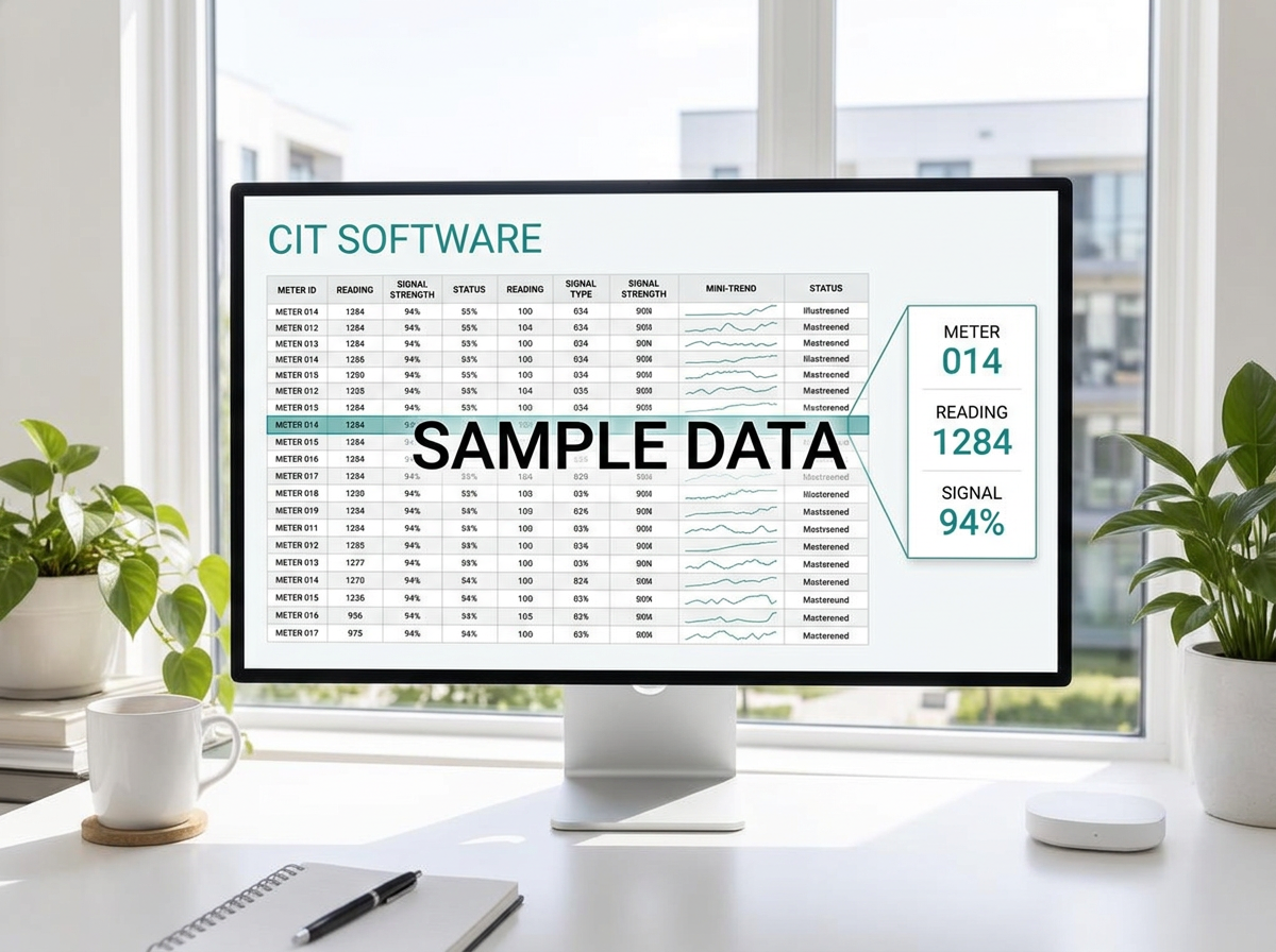 Illustrative CIT screen with sample meter data and highlighted readings